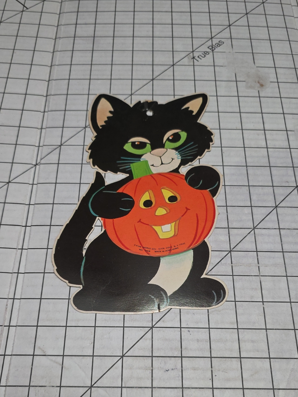 Black Cat Halloween Pumpkin Die-cut VTG Fun World 6.8"W X 10.5"T One-Sided